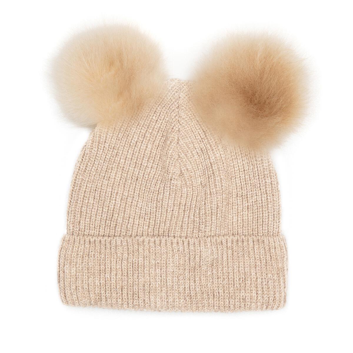 ALPACA KNIT HAT W/POM POMS