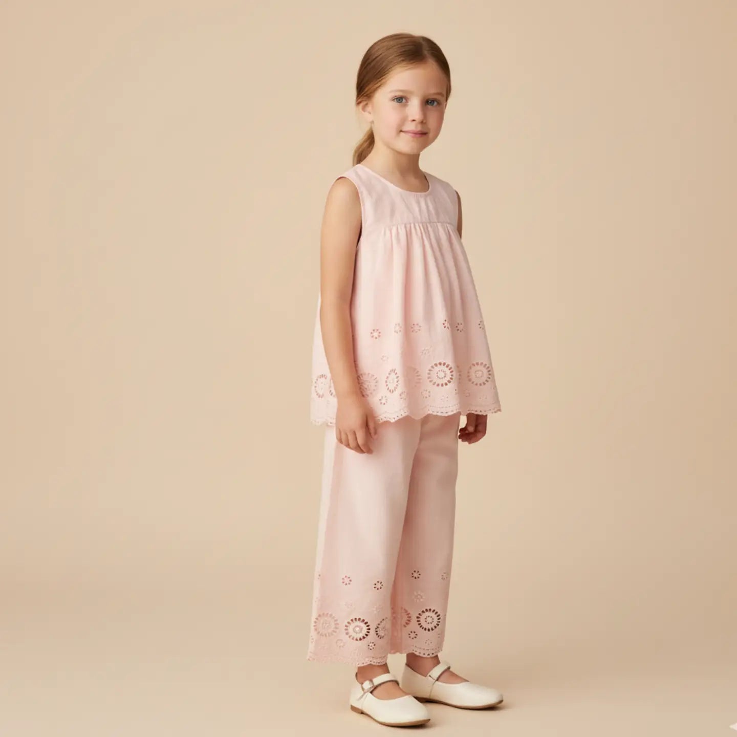 ORGANIC EYELET TOP AND PANT SET