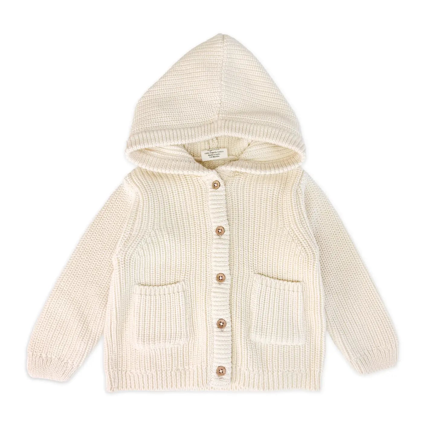 KNIT HOODED BUTTON JACKET